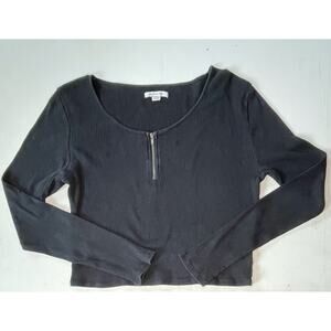 American Eagle Black Ribbed Cropped Long Sleeve Tee Sz L Y2K streetwear coquette
